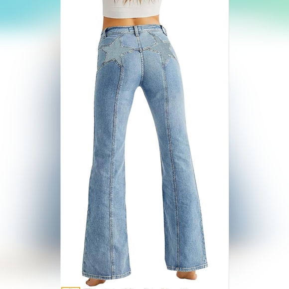 NWOT Back Star Patchwork Flare Jeans Skinny Bell Bottom Raw Hem Denim Pants - Picture 2 of 7